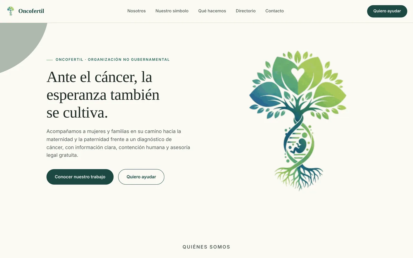 Página de inicio de la web de Oncofertil con su logo de árbol